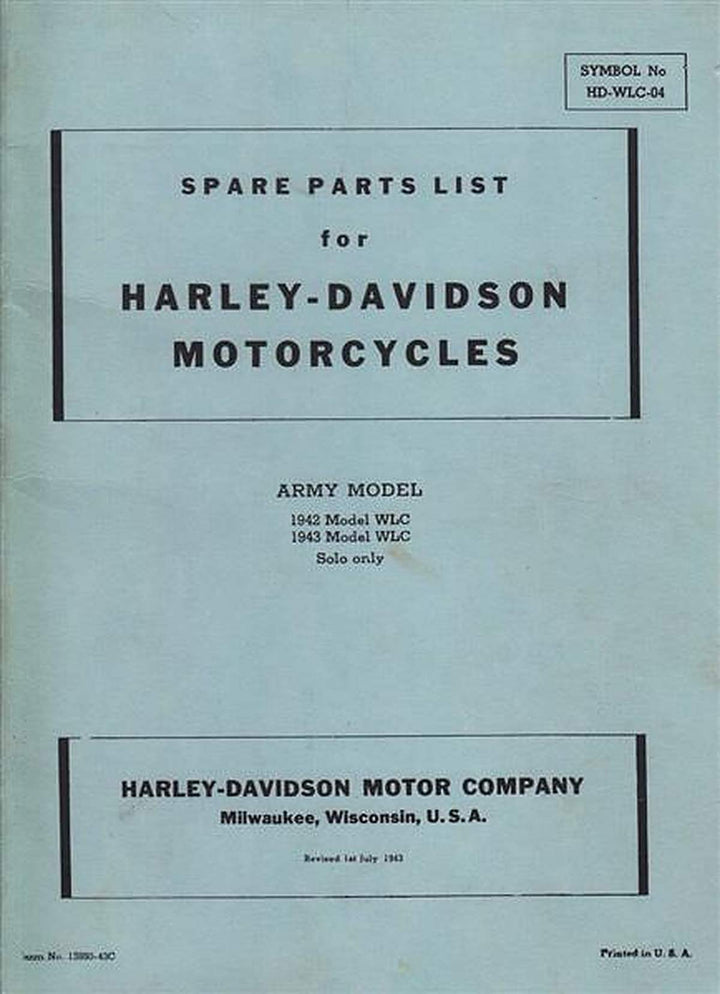 Harley-Davidson WLC Armee-Modell 1942/43 Spare Parts List, Buchcover