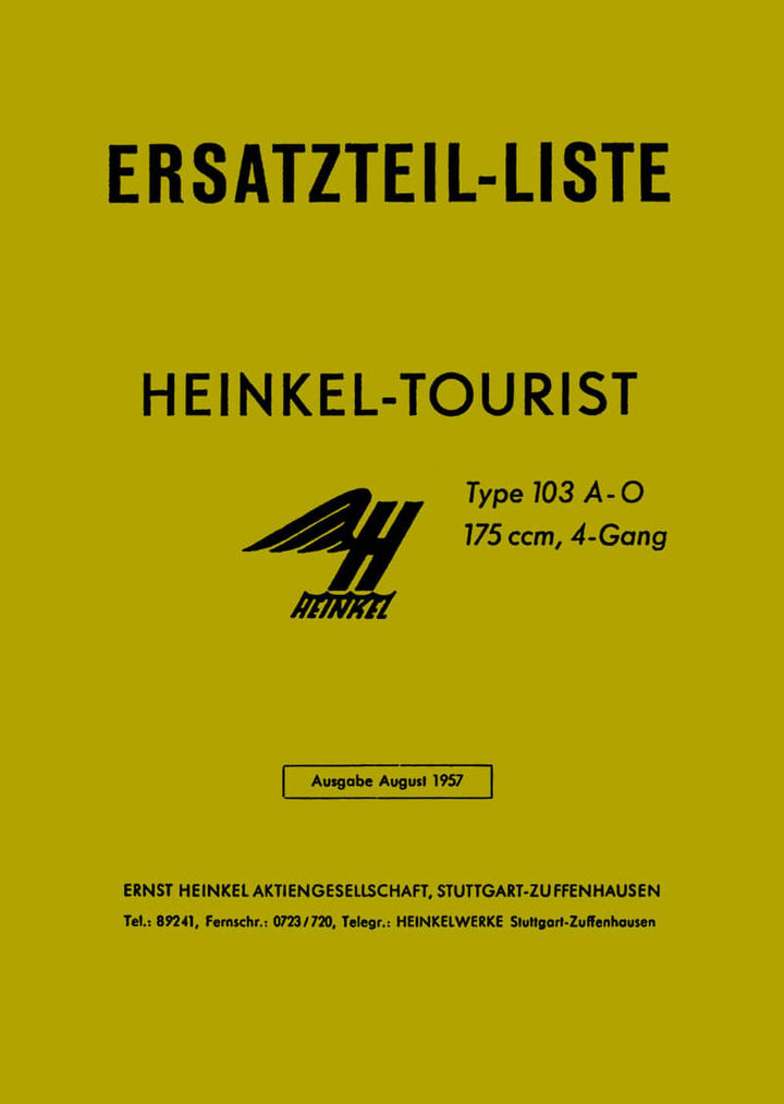 Heinkel Tourist 175 Ersatzteilkatalog, Buchcover