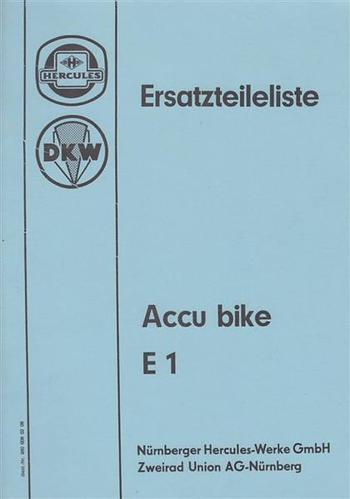 Hercules DKW Accu bike E 1, Ersatzteilliste, Buchcover