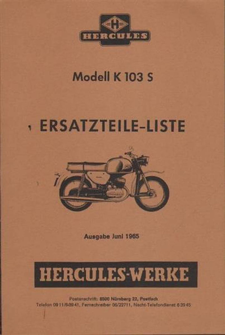 Hercules K103S Ersatzteilkatalog, Buchcover