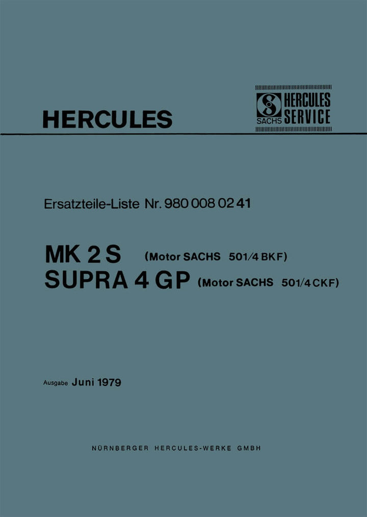 Hercules MK 2S und SUPRA 4 GP Ersatzteilkatalog, Buchcover