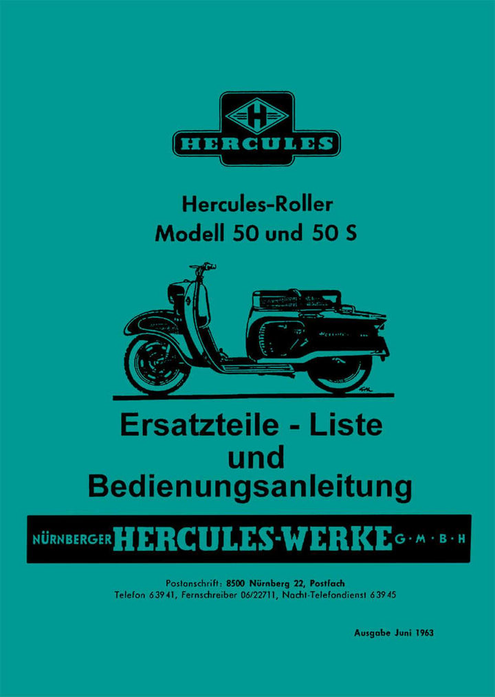 Hercules Roller 50 und 50 S Betriebsanleitung und Ersatzteilkatalog, Buchcover