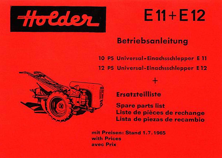 Holder Universal-Einachsschlepper E 11 und E12 Betriebsanleitung und Ersatzteilkatalog, Buchcover