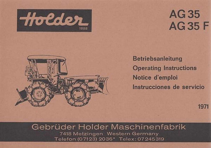 Holder Traktor, Typ AG 35 und AG 35 F, Betriebsanleitung, Buchcover