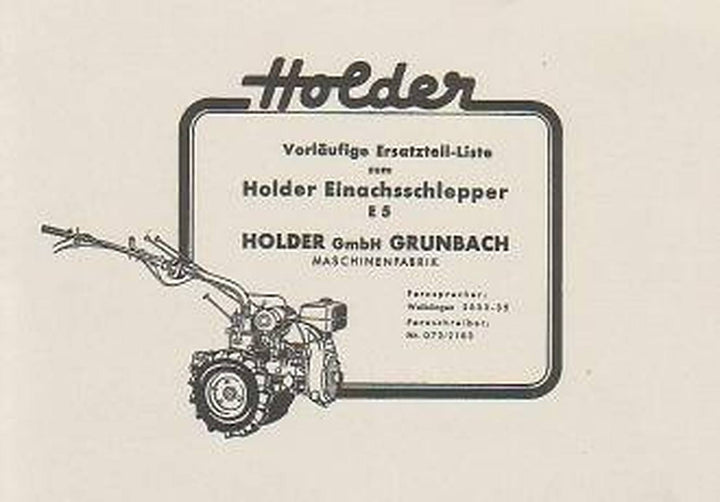 Holder E 5 Einachsschlepper, Ersatzteilkatalog, Buchcover