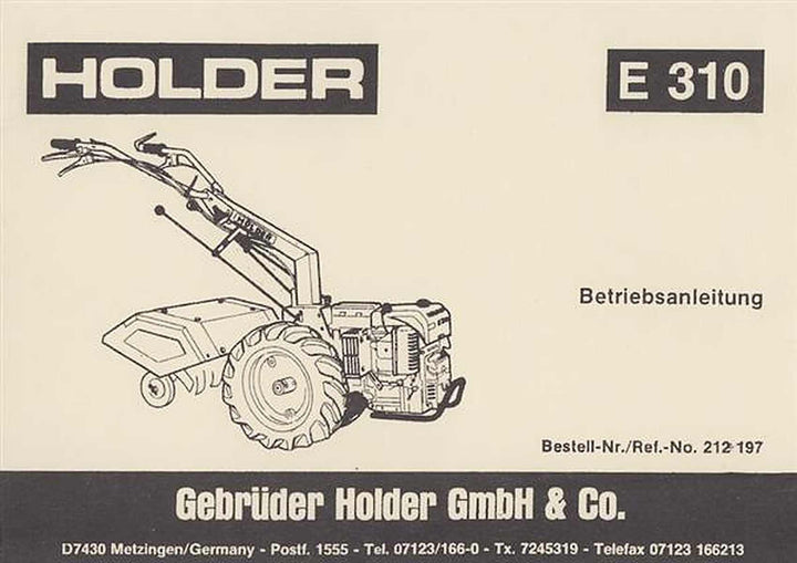 Holder Einachsschlepper E 310, Betriebsanleitung, Buchcover