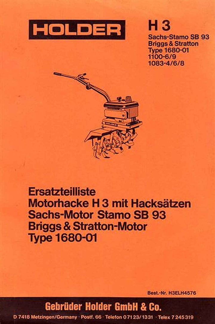 Holder H3 Motorhacke mit Hackzusätzen, Ersatzteilliste, Buchcover