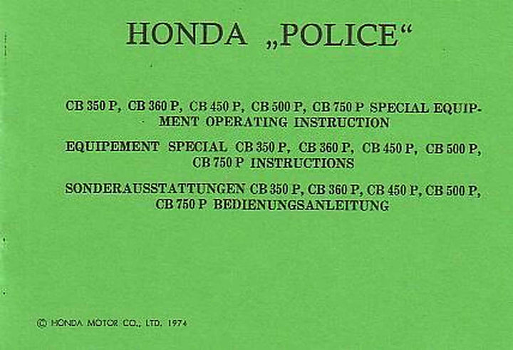 Honda Police CB350 360 450 500 750 Zusatz-Betriebsanleitung, Buchcover