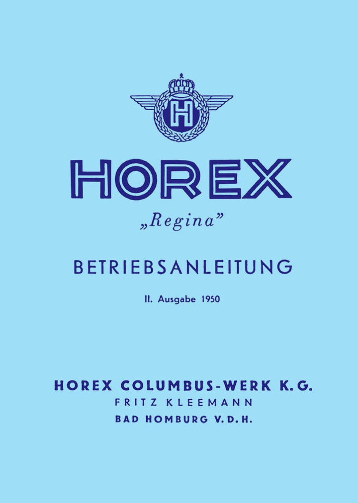 Horex Regina 1 Betriebsanleitung, Buchcover