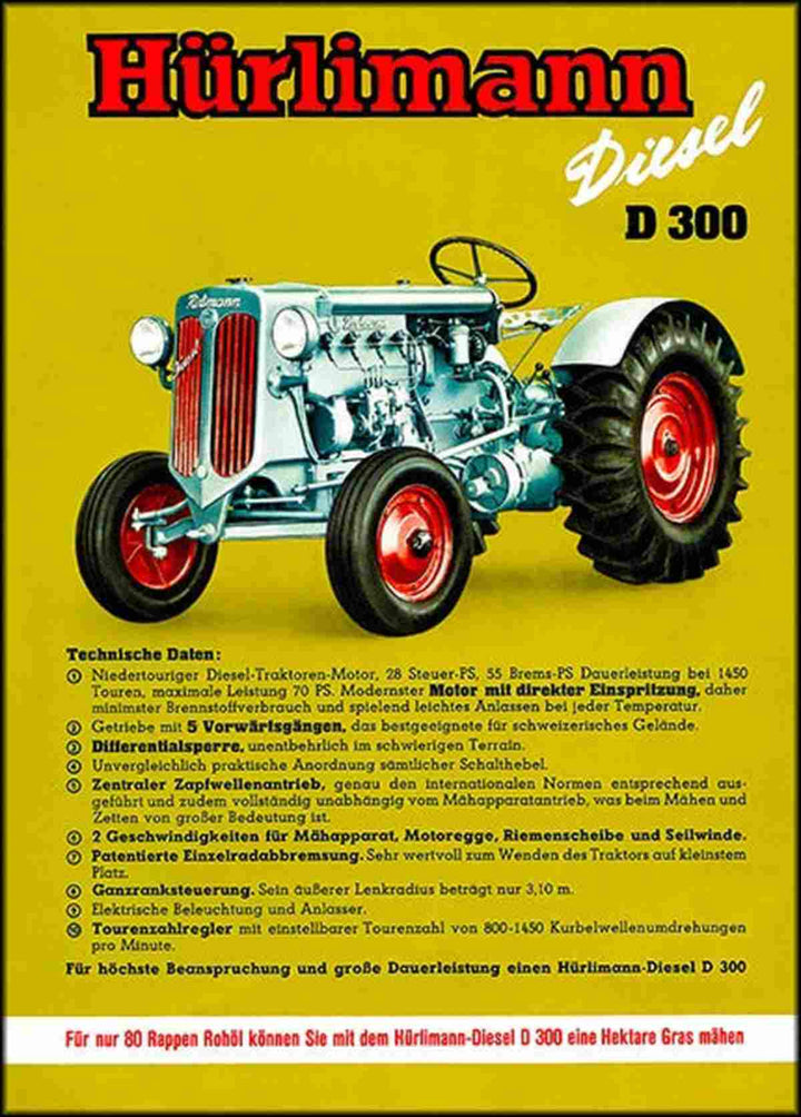 Hürlimann D300 Traktor Poster, Poster-Motiv
