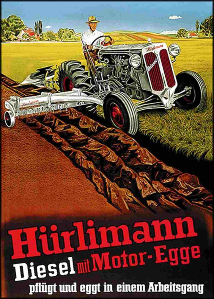 Hürlimann Diesel mit Motor-Egge Poster, Poster-Motiv