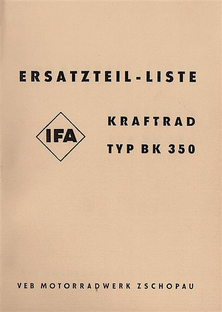 IFA BK 350 Ersatzteilkatalog, Buchcover