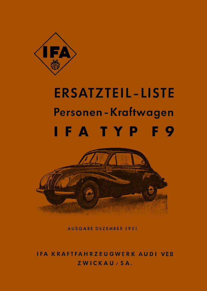 IFA F9 Ersatzteilkatalog, Buchcover