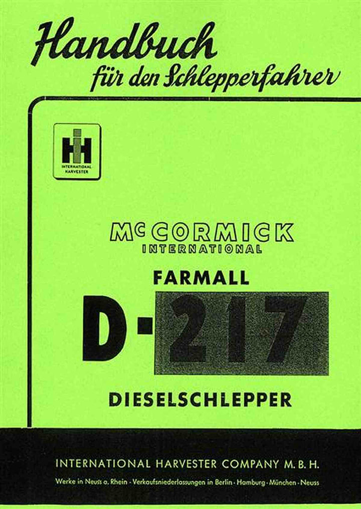 IHC International Harvester Farmall D-217 Betriebsanleitung, Buchcover