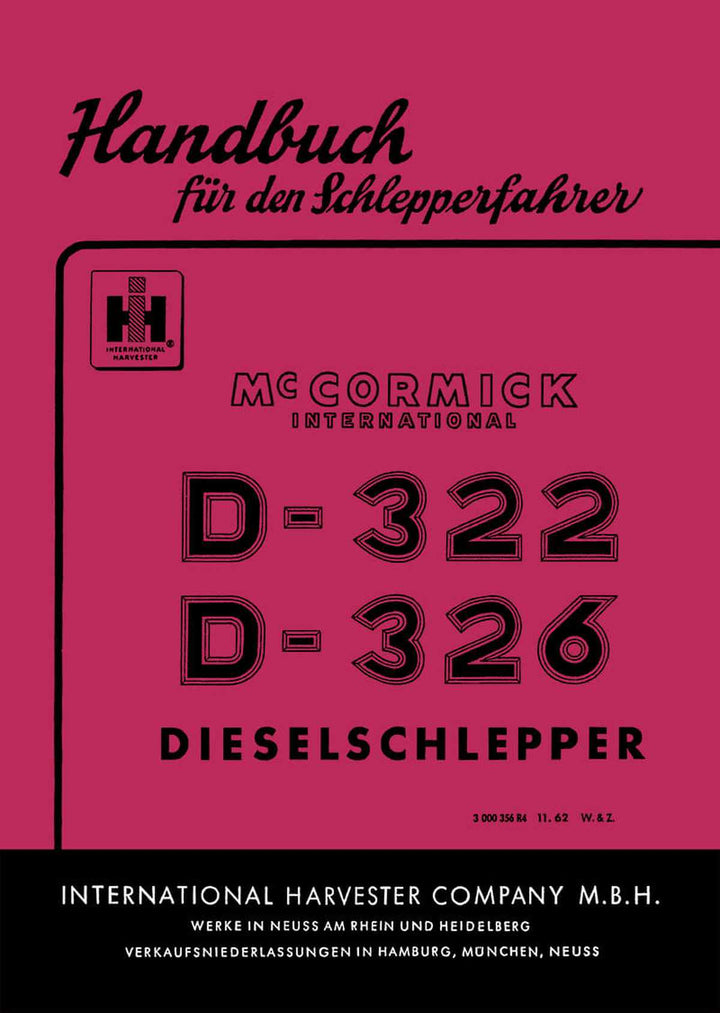 IHC International Harvester D- 322/D-326 Bedienungsanleitung, Buchcover