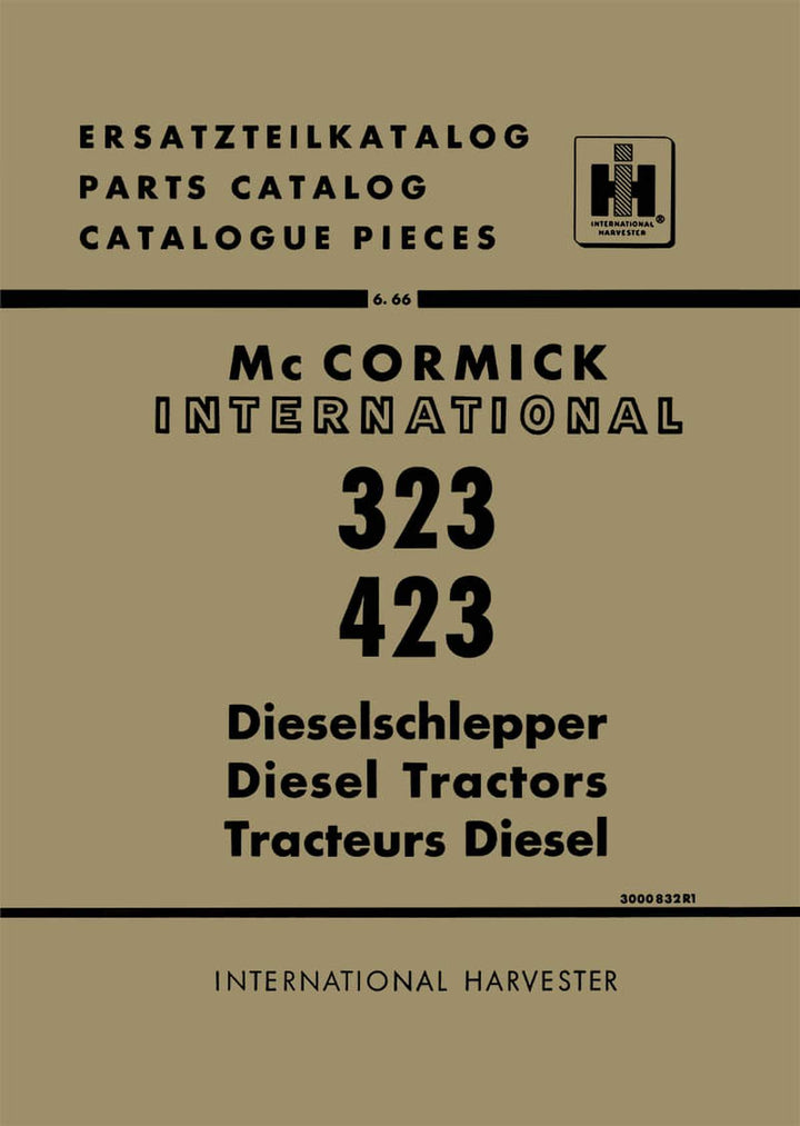 IHC McCormick 323 und 423 Dieselschlepper Ersatzteilkatalog, Buchcover