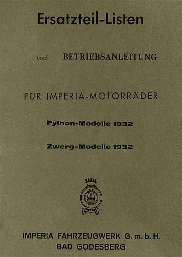 Imperia Python und Zwerg Betriebsanleitung und Ersatzteilkatalog, Buchcover