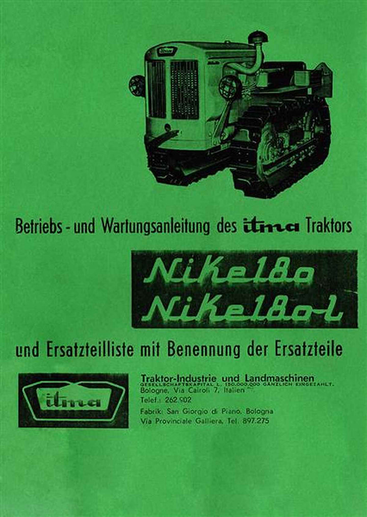 ITMA Raupenschlepper Nike 180 und 180L Ersatzteilkatalog Betriebsanleitung, Buchcover