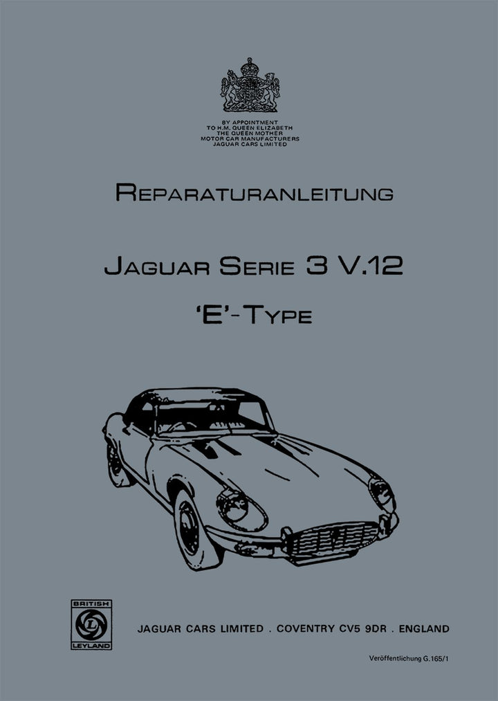 Jaguar E-Type Serie III V-12 Motor, Cabrio und Coupe Werkstatt-Handbuch, Buchcover