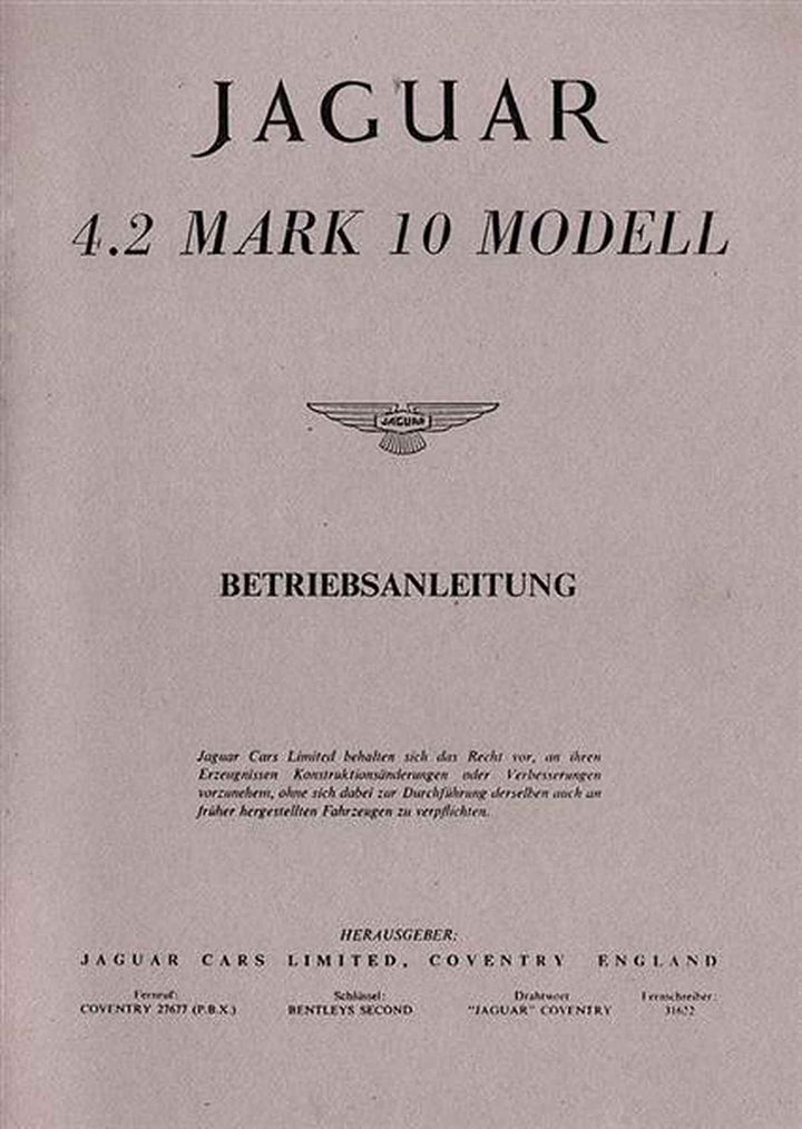 Jaguar 4.2 Mark 10 Modell Betriebsanleitung, Buchcover