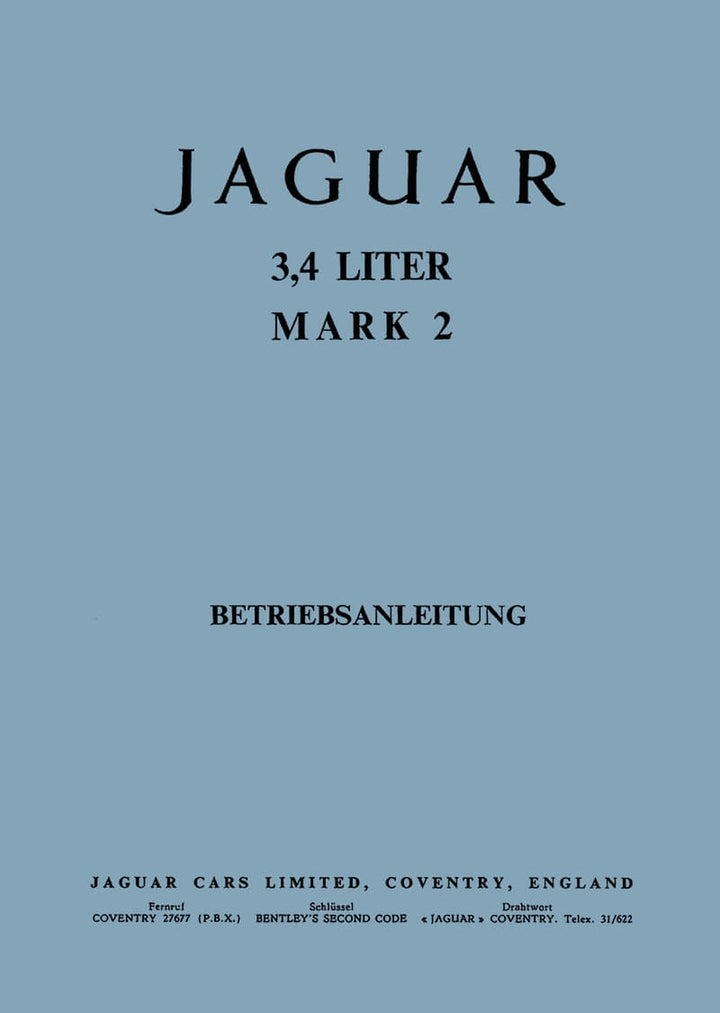 Jaguar Mark 2 mit 3,4 Liter Betriebsanleitung, Buchcover