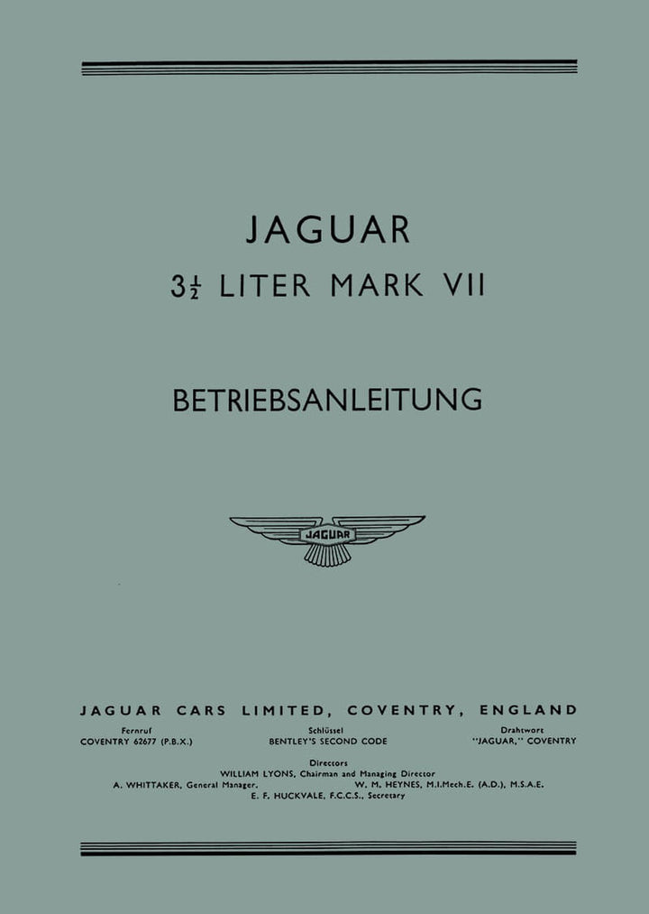 Jaguar Mark VII - 3,5 Liter Betriebsanleitung, Buchcover