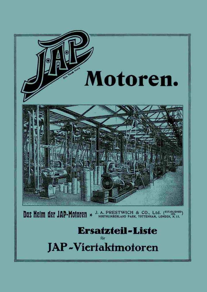 JAP Viertaktmotoren SV und OHV von 1928 Ersatzteilkatalog, Buchcover