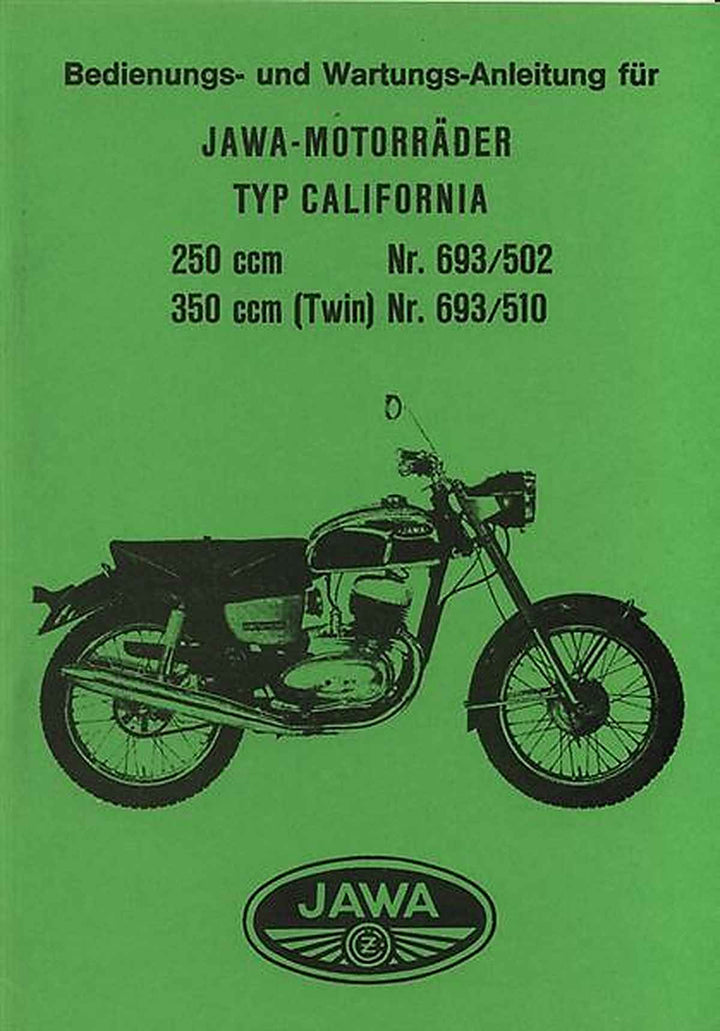 Jawa 250 und 350, California, Typen 693 und 502 und 693 und 510, Betriebsanleitung, Buchcover