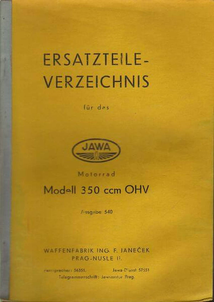 Jawa 350OHV Ersatzteilkatalog, Buchcover