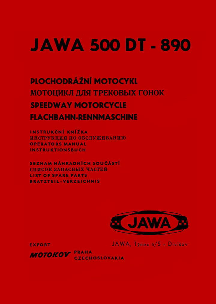 Jawa 500DT - 890 Flachbahn-Speedway Rennmaschine, Betriebsanleitung und Ersatzteilkatalog, Buchcover