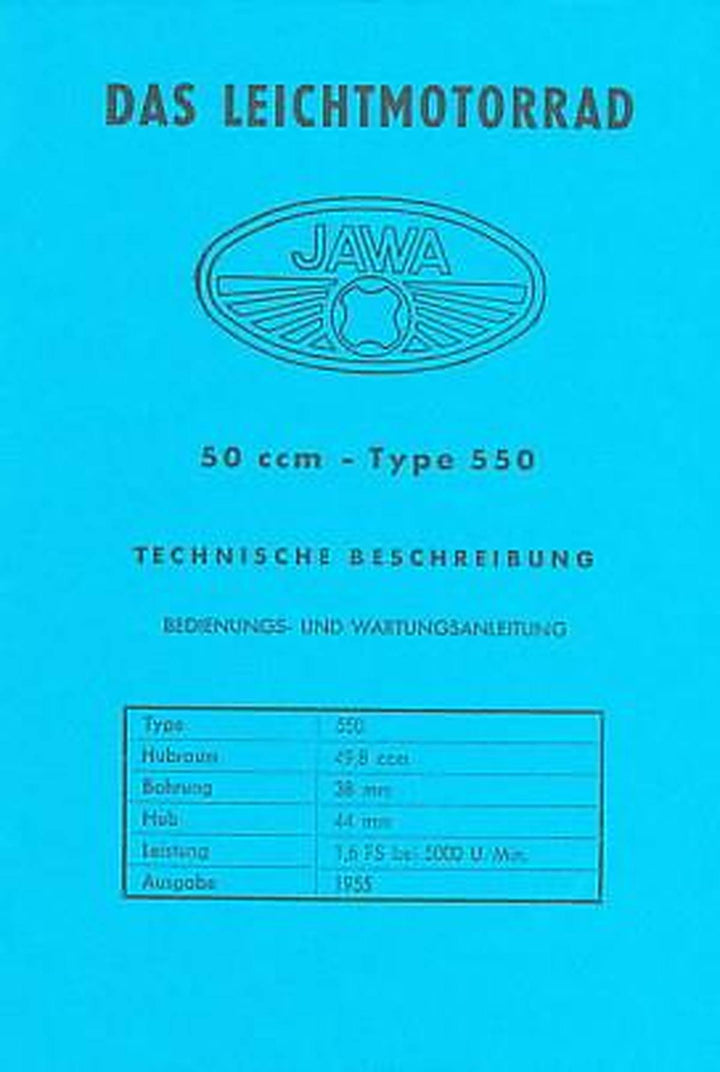 Jawa 550, 50 ccm, Leichtmotorrad, Betriebsanleitung, Buchcover
