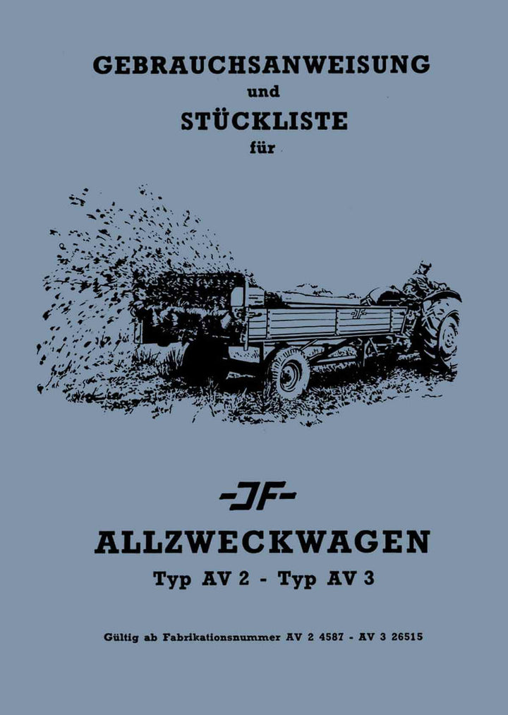 JF Allzweckwagen AV2 und AV 3, Betriebsanleitung und Ersatzteilkatalog, Buchcover
