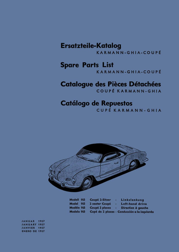 Karmann-Ghia Coupe Modell 143 Karosserie Ersatzteilkatalog, Buchcover