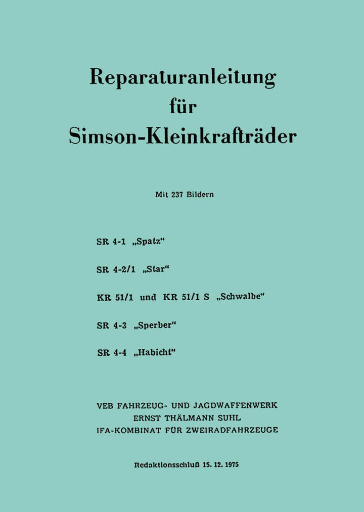 Simson Kleinkrafträder 50 ccm Werkstatthandbuch, Buchcover