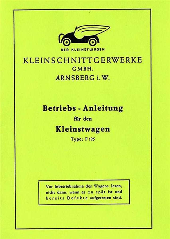 Kleinschnittgerwerke Kleinstwagen Typ F125 Betriebsanleitung, Buchcover