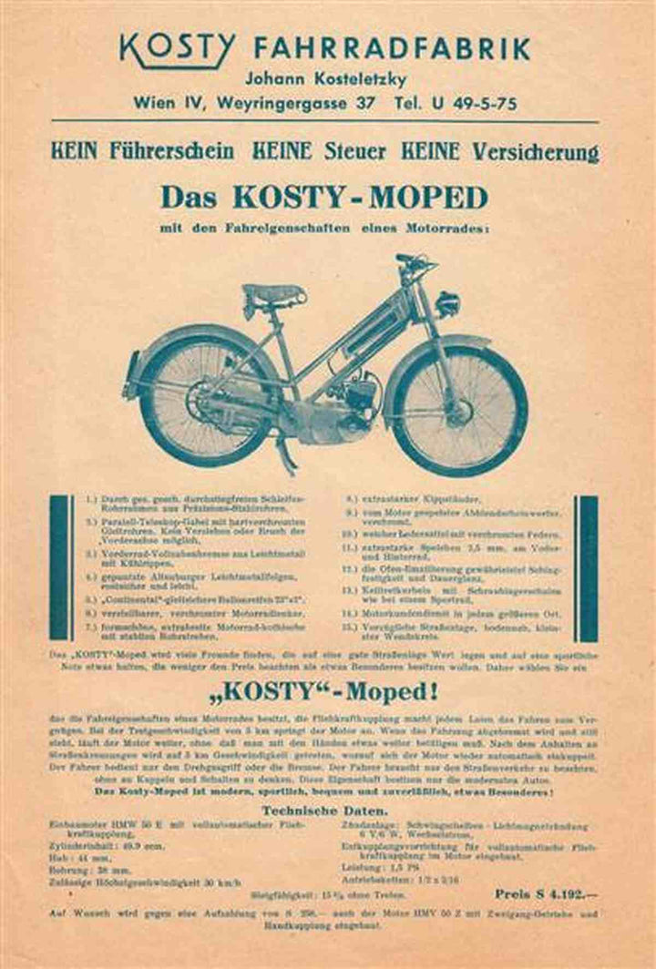 Kosty Moped Prospekt, Buchcover