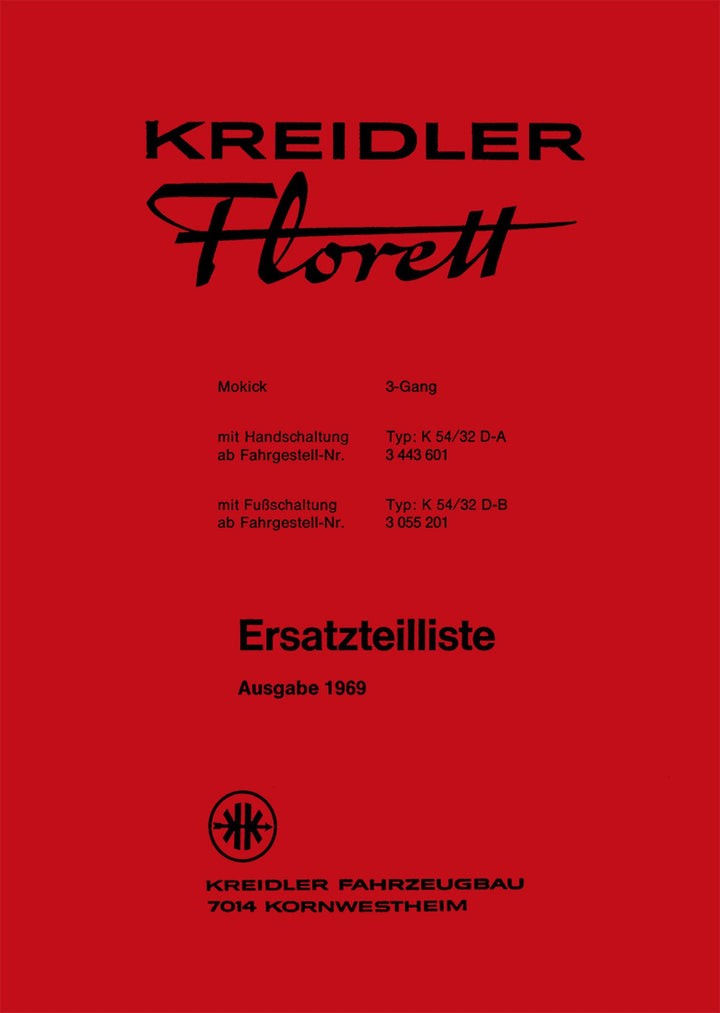 Kreidler Florett 3-Gang mit Hand- oder Fußschaltung Ersatzteilkatalog, Buchcover