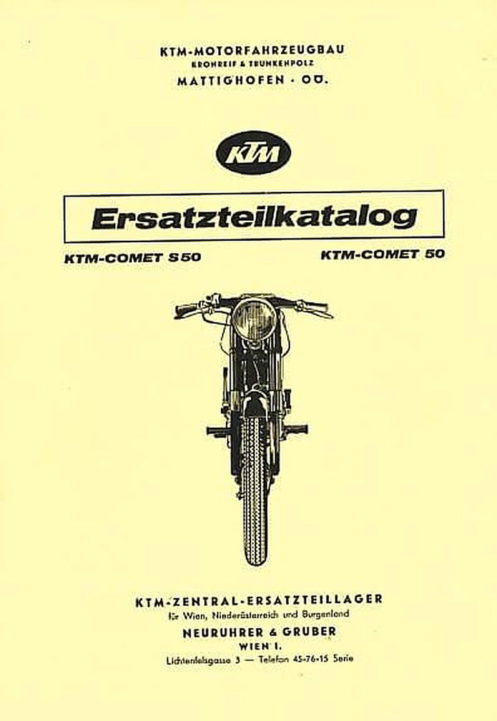 KTM Motorfahrzeugbau Comet S 50 mit Puch-Motor Comet 50, Ersatzteilkatalog, Buchcover