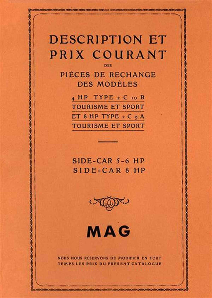 MAG Motosacoche 4HP & 8HP Side-Car Betriebsanleitung und Ersatzteilliste, Buchcover
