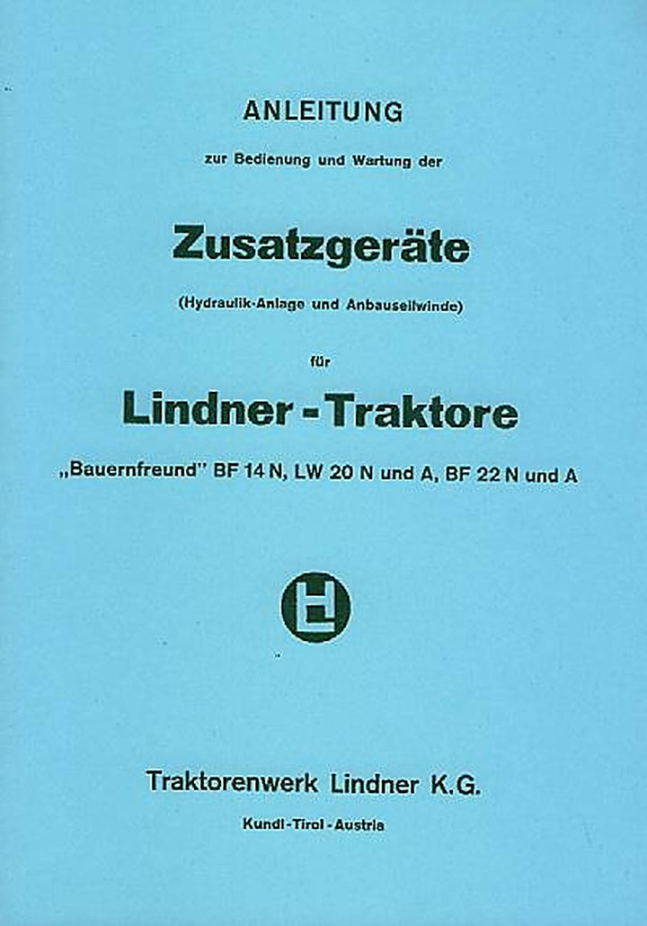 Lindner BF14N LW20N und A BF22N und A Betriebsanleitung/Ersatzteilkatalog, Buchcover