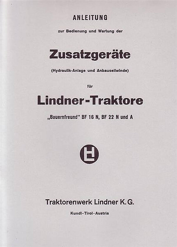 Lindner BF16 BF22 BF22 Zusatzgeräte Betriebsanleitung Ersatzteilkatalog, Buchcover