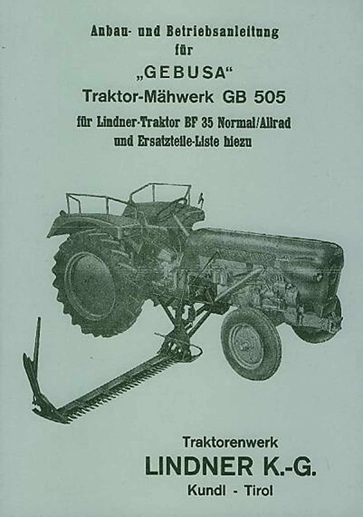 Lindner Gebusa Traktor-Mähwerk GB505 Anbauanleitung/Ersatzteilkatalog, Buchcover