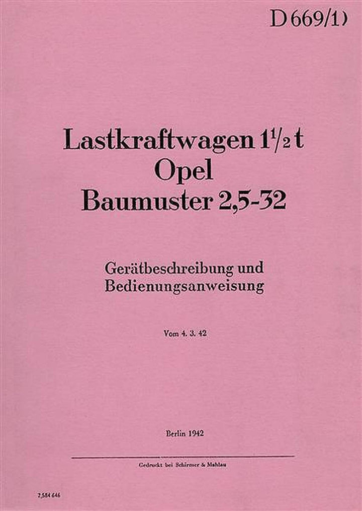 Opel LKW Typ 2,5-32 Betriebsanleitung, Buchcover