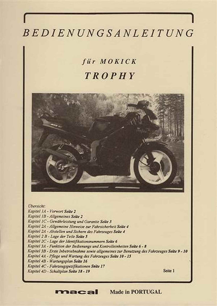 Macal Trophy Mokick Betriebsanleitung, Buchcover