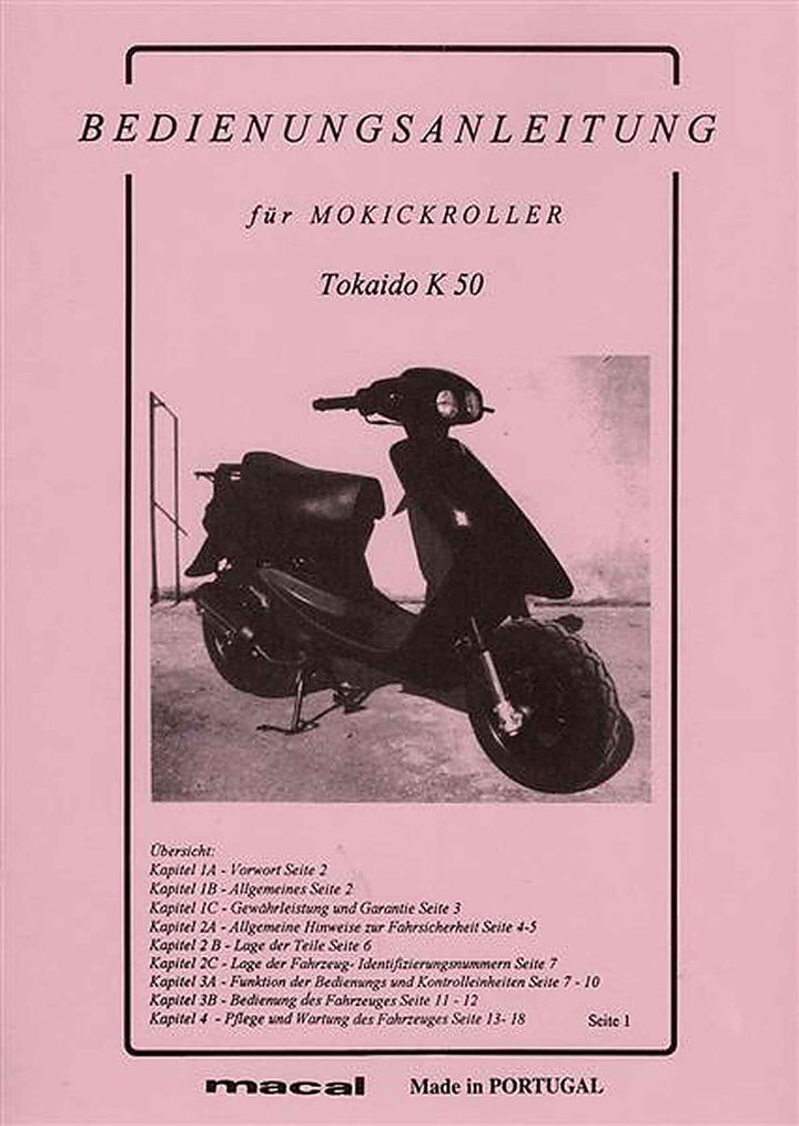Macal Tokaido K50 Mokickroller Betriebsanleitung, Buchcover