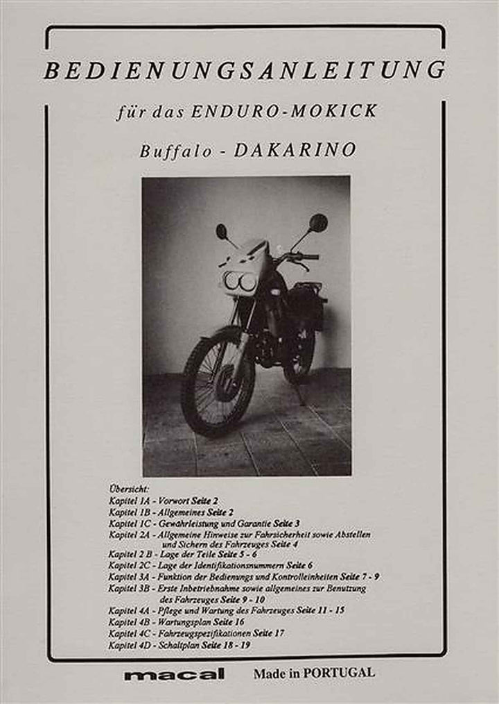 Macal Enduro-Mokick Buffalo Dakarino Betriebsanleitung, Buchcover