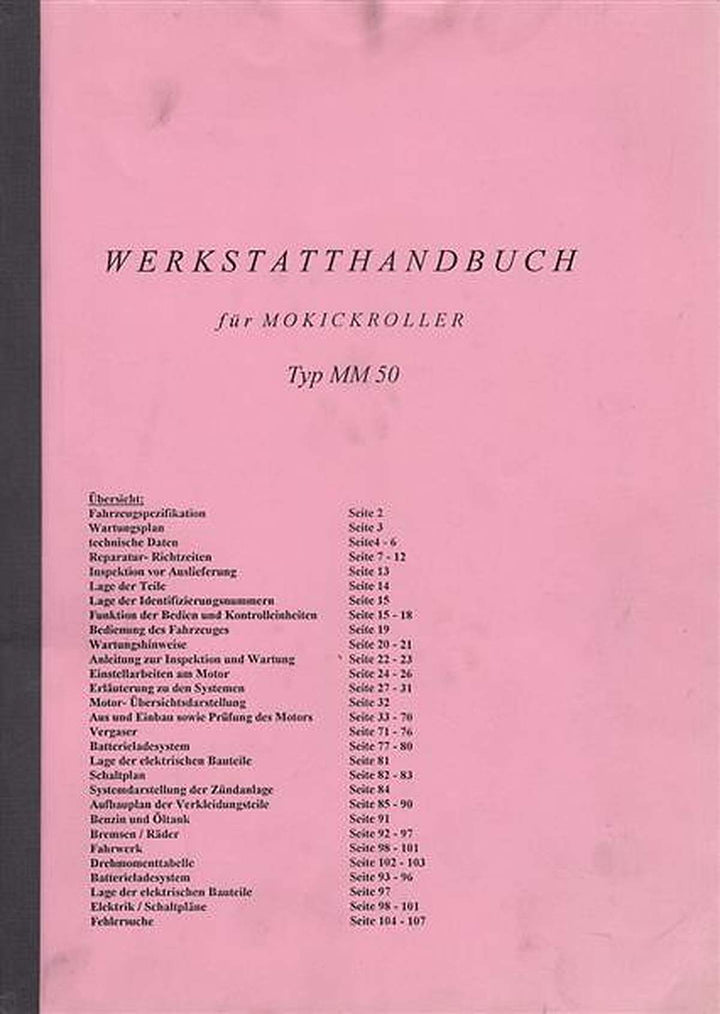 Macal Mokickroller MM50 Werkstatthandbuch, Buchcover