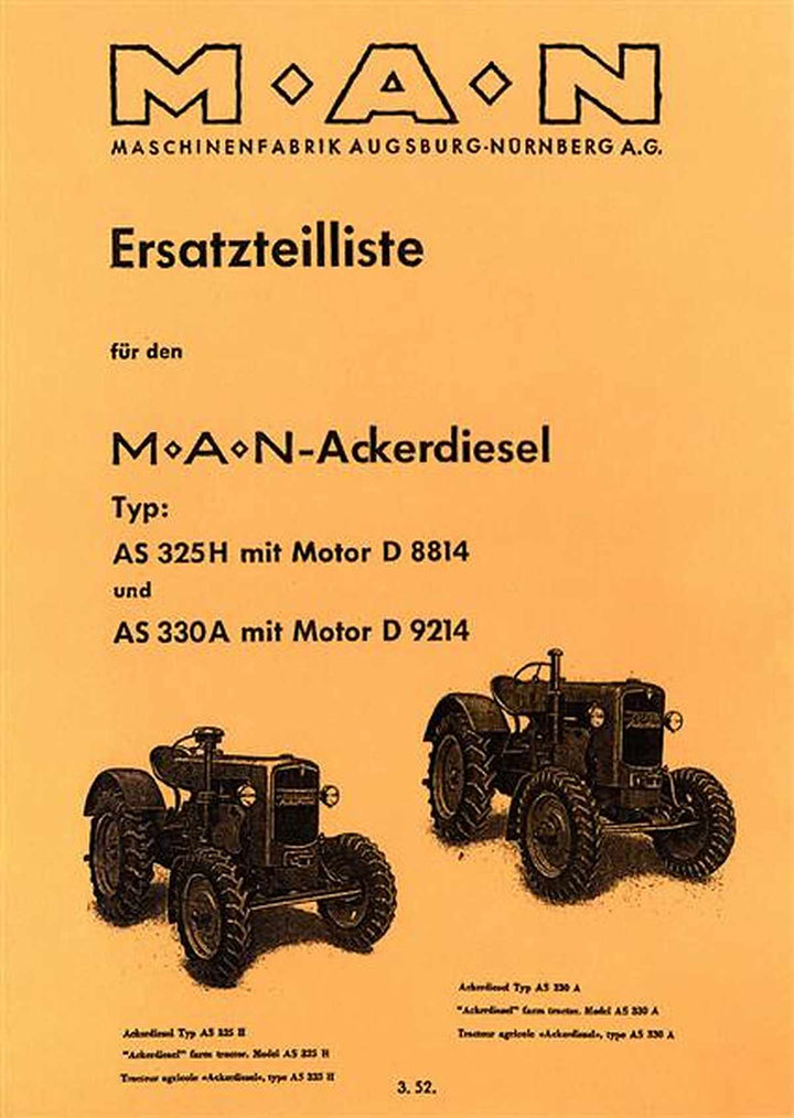 MAN Ackerdiesel Typ AS 325 H und AS 330 A Ersatzteilkatalog, Buchcover