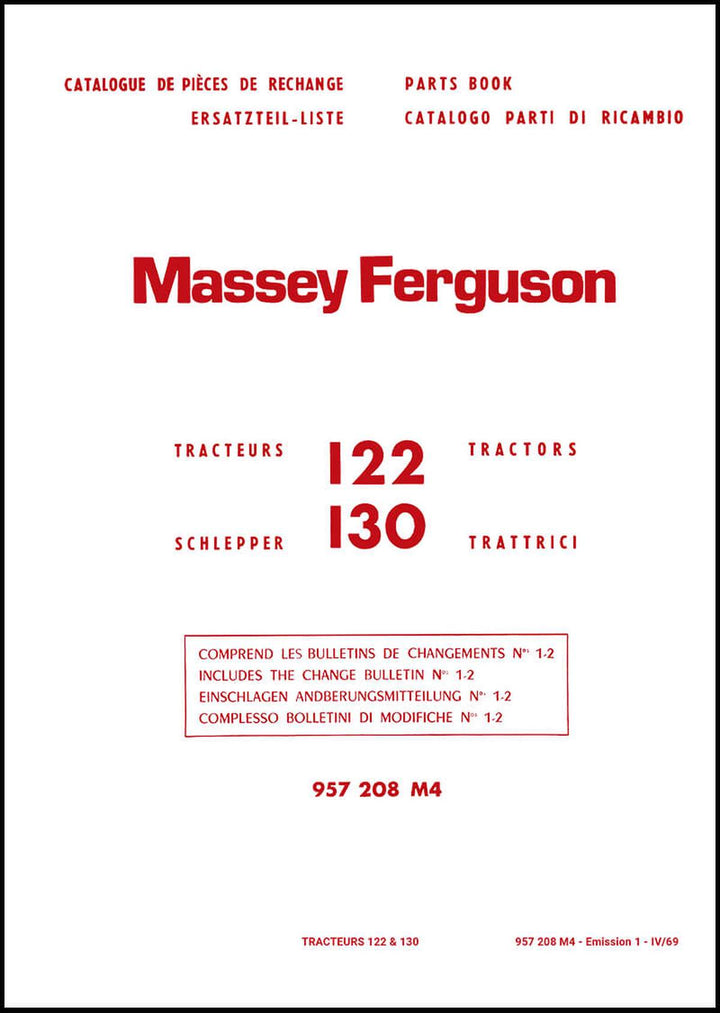 Massey-Ferguson MF122 und MF130 Ersatzteilkatalog, Buchcover