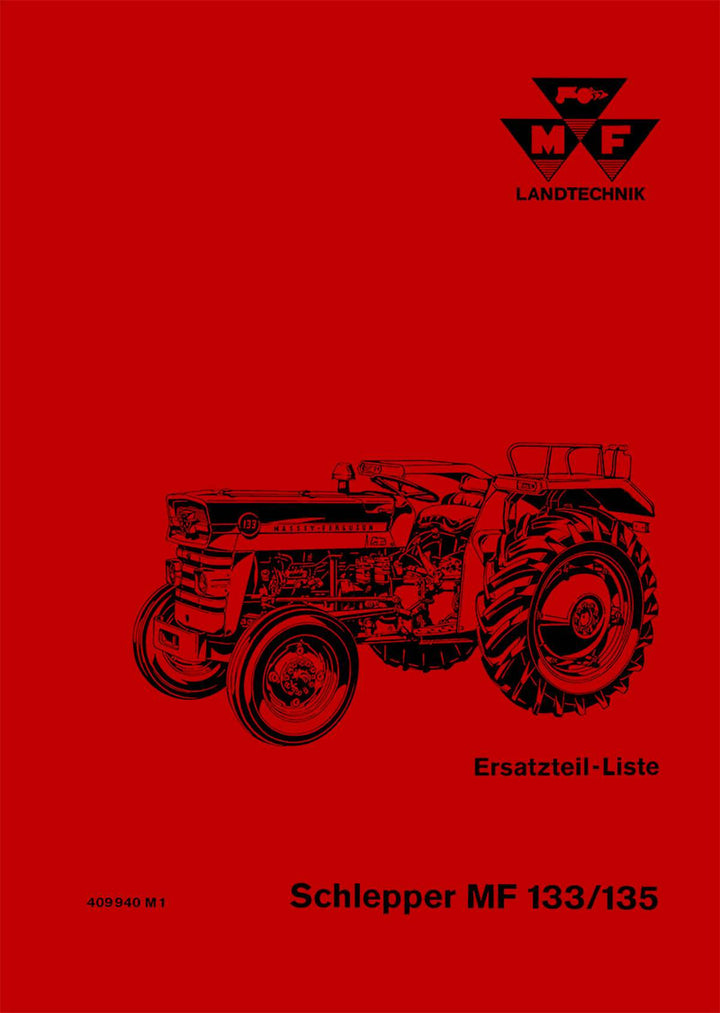 Massey-Ferguson MF133 und MF135 Ersatzteilkatalog, Buchcover